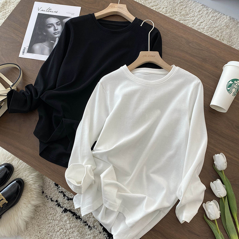 Spring and autumn stacked giant wild fashion split-fured long-sleeved thickened T-shirt women's 2021 new base shirt