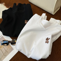 Autumn and winter sweater vests exquisite bear embroidery cotton long sleeve T-shirt women loose Foundation Joker base shirt