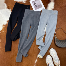 Self-retention 2 warm-up cotton composite fleece high-elastic high waist comfortable no burden warm leggings winter