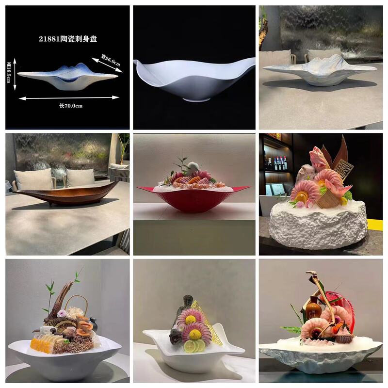 High-End Sashimi Plate Imperial Crab Ceramic Ice Plate Seafood Plate Hotel Creative Tableware Dry Ice Tableware Cooking Plate