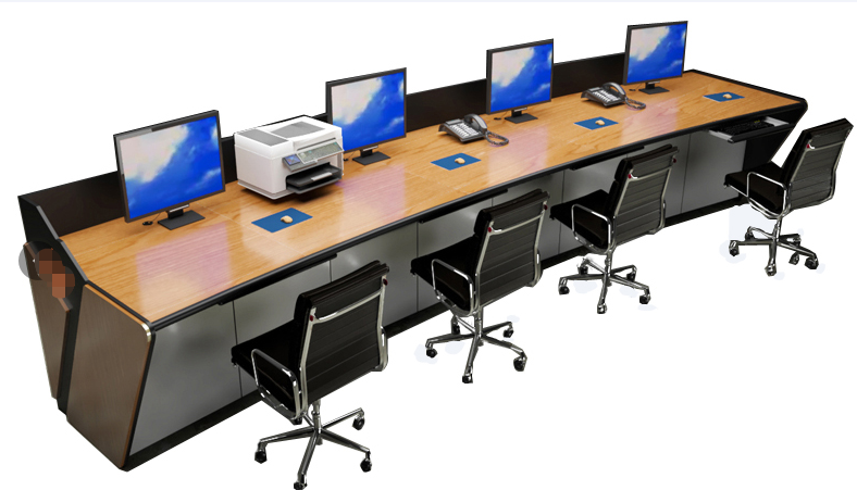 Custom console monitoring cabinet four-station operating platform Luxury wood-clad console multi-link can be customized