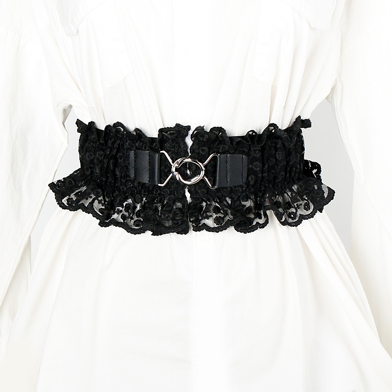 Lace Belt for Women, Suitable for Shirts and Dresses, Sweet and Versatile, Elastic Lace Wide Waistband Decorative Dress Accessory