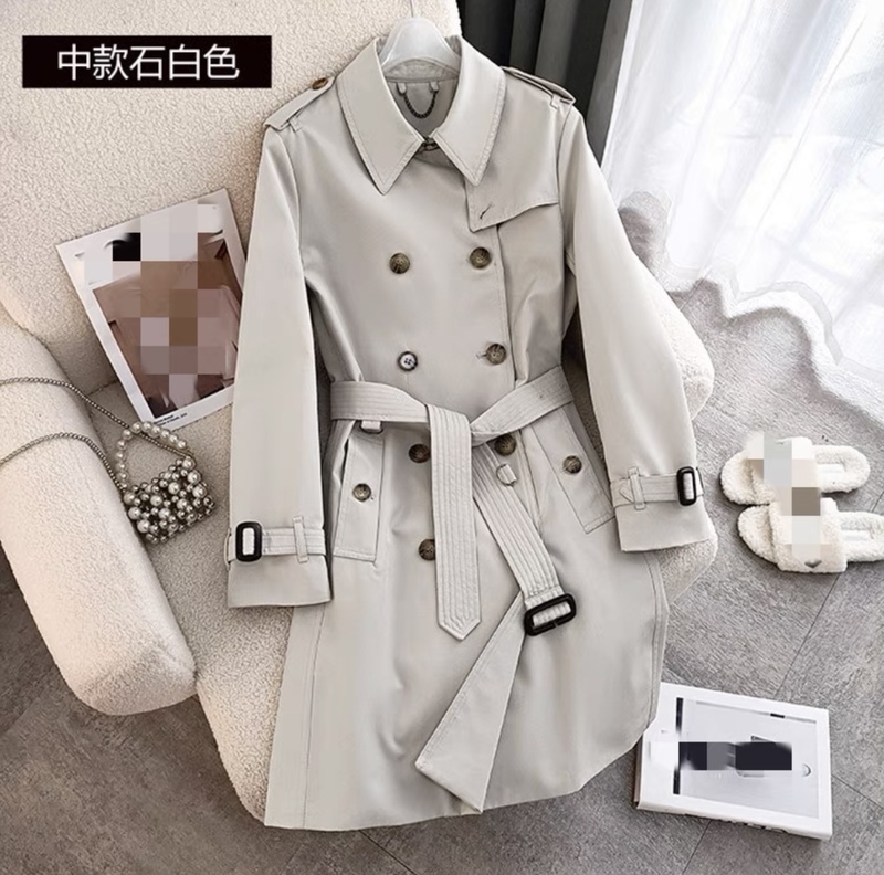Source Factory Dfvf British Style Gabardine Cotton Kensington Mid-Length Trench Coat Waterproof Wrinkle-Resistant Khaki Petite Size