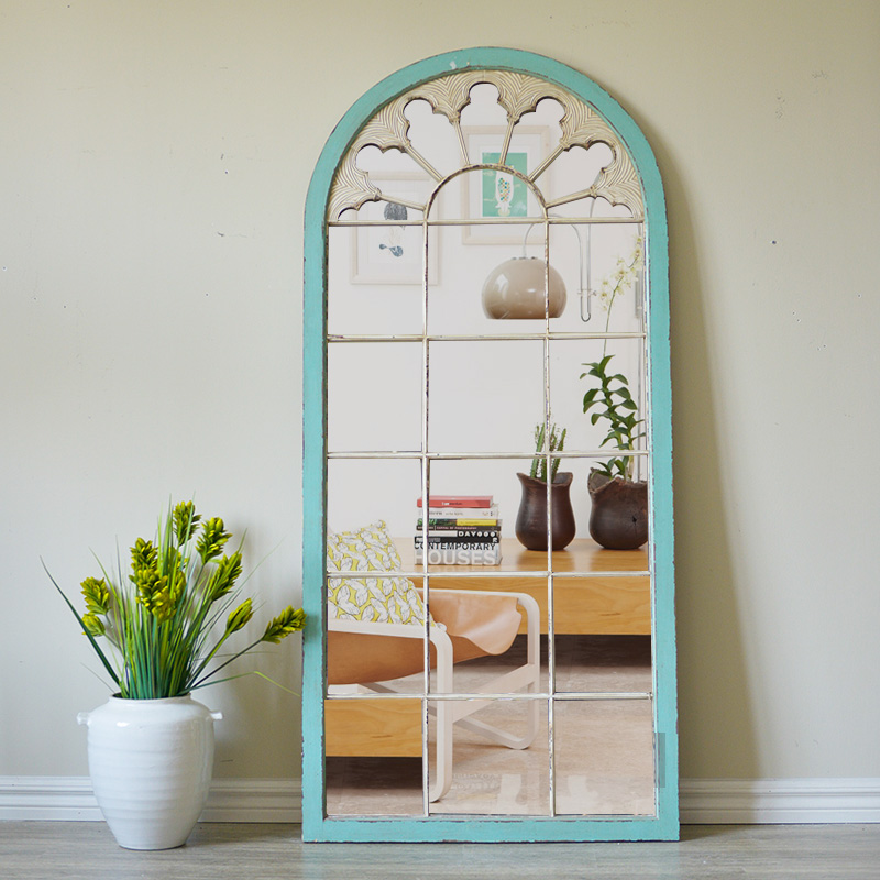 JZ004 French Mediterranean antique solid wood clothing shop entrance living room Full body full-length mirror decorative mirror