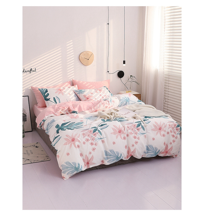 Bộ đồ giường cotton bốn mảnh trải giường bằng vải bông chăn gió Bắc Âu 2.0 / 1.8m giường đôi - Bộ đồ giường bốn mảnh chăn ra gối nệm