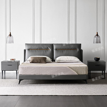 Designer style minimal leather bed Italy imported green leather side double bed high-end master plume soft bed