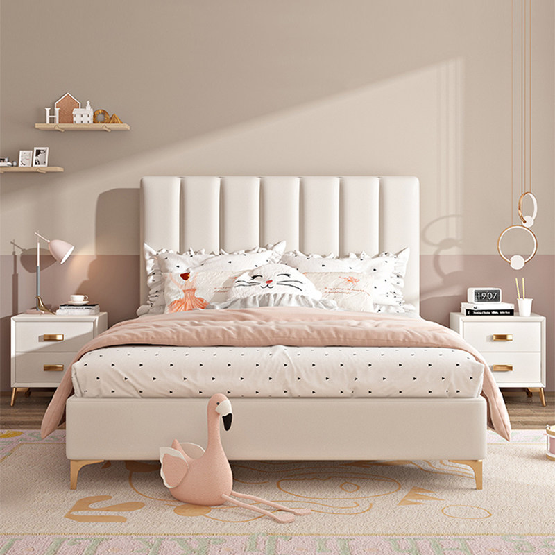 Light luxury leather bed modern minimalist small apartment side-by-side bed second bedroom children's bed ins net red bed 1 5 meters single bed person