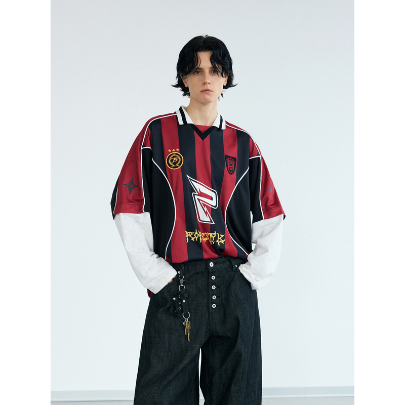 Peoplestyle Fake Two-Piece Color-Blocked Racing Quick-Drying T-Shirt, Sporty Breathable Jersey, Loose Long-Sleeved T-Shirt Peoplestyle Fake Two-Piece Color-Blocked Racing Quick-Drying T-Shirt, Sporty Breathable Jersey, Loose Long-Sleeved T-Shirt