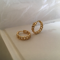 S925 pure silver Korea European and American port craze man bag gold chain hemp flower small earring ear button earrings anti-allergy man and woman