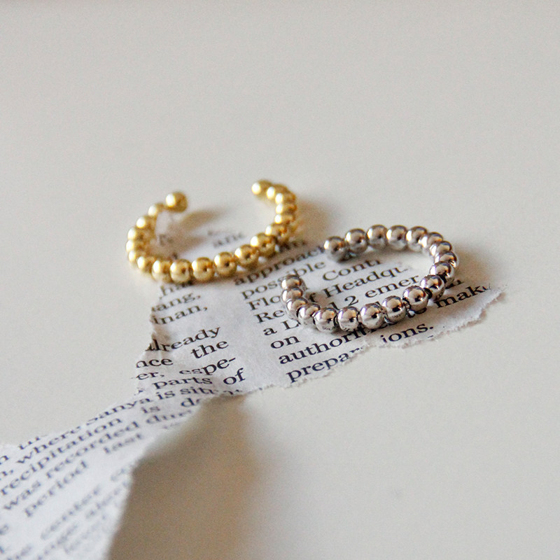 S925 pure silver Korean chic lukewarm wind personality brief about 100 hitch a small round ball transfer bead bean-bean opening ring ring