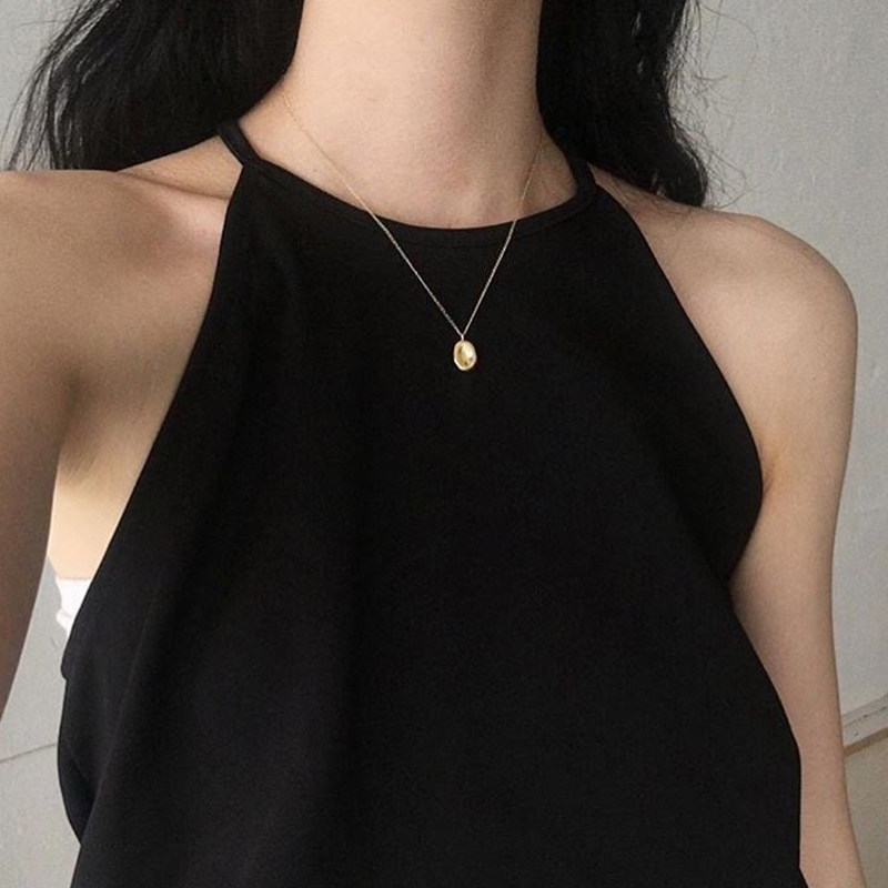 S925 pure silver extremely simple designer hollowed-out irregular water drop oval plated 18K gold collarbone necklace