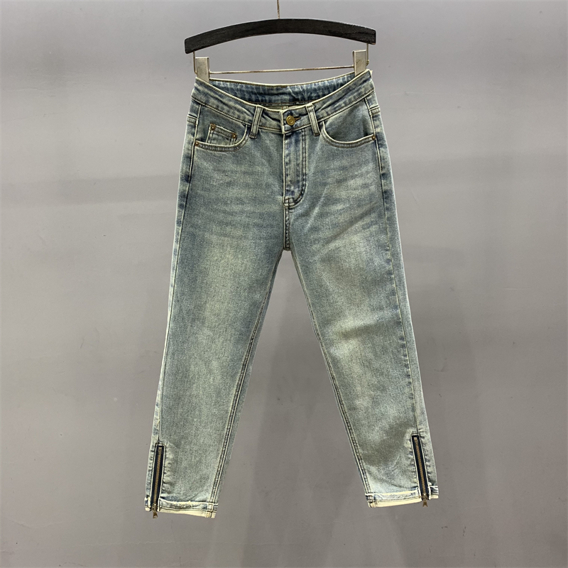 Retro Blue Straight-Leg Jeans for Women 2026 Spring and Summer New Style Zipper at the Hem High-Waisted Slimming Eight-Point Cigarette Pants Retro Blue Straight-Leg Jeans for Women 2026 Spring and Summer New Style Zipper at the Hem High-Waisted Slimming Eight-Point Cigarette Pants