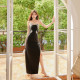 dollytang light luxury diamond applique tube top dress design sense one-shoulder black dress daily dress