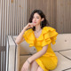 dollytang design three-dimensional ruffled dress French candy color square collar slim fit hip dress