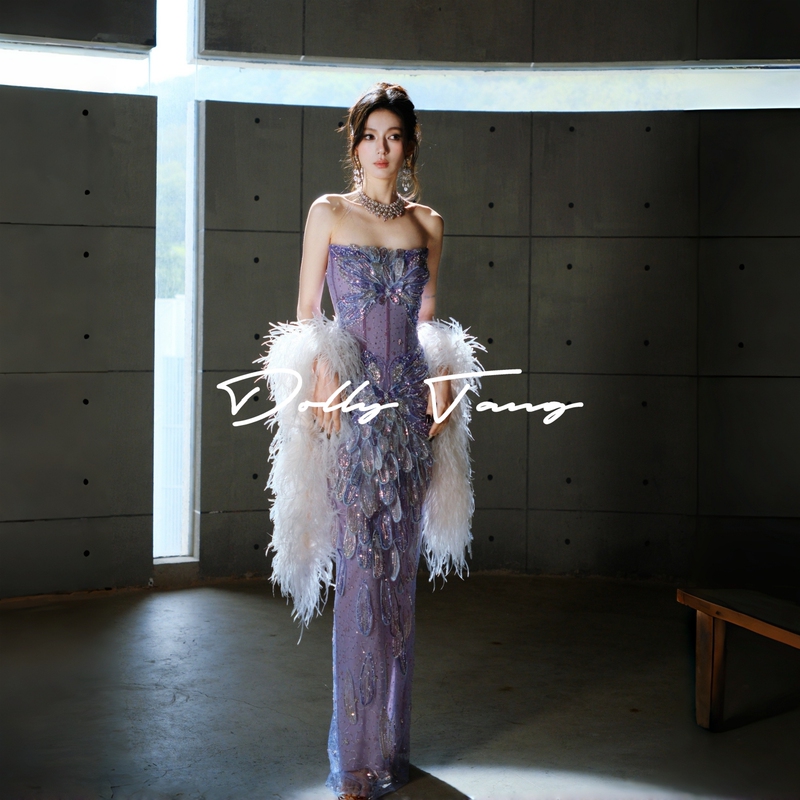 Dollytang [Butterfly Whisperer] Luxurious Heavy Craft Fishbone Dress with Sparkling Sequins and Petal Morning Gown