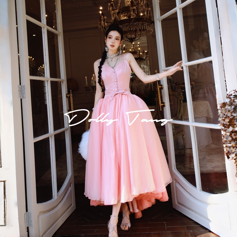 Dollytang [Flamingo] Palace-Style Mini Dress with Heavy Layered Gradient and Fluffy Hem