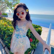 New Childrens Clothing Girls Mermaid Princess One-Piece Swimsuit 22 Summer New Girls Color Mesh Stitching Western Swimsuit