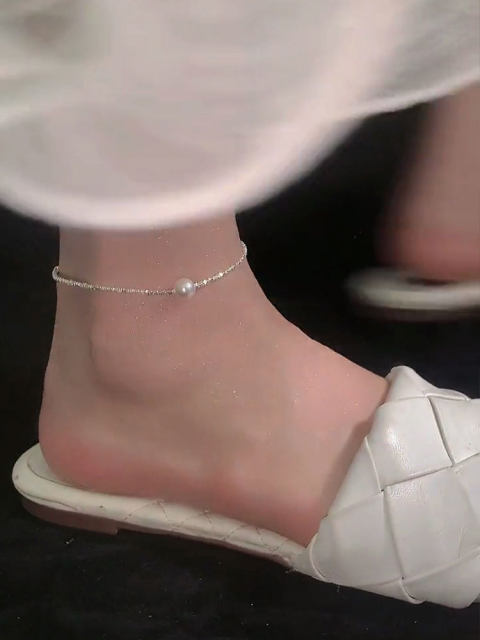 s925 sterling silver break anklet pearl silver for women 2024 new hot style high-end light luxury niche sparkling anklet