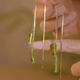 Зеленые бамбуковые модные ретро изысканные серьги, серебро 925 пробы, яркий броский стиль, 2022, в западном стиле