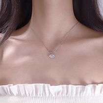 Long life lock necklace female white jade Fritillaria pendant niche design sense S925 sterling silver simple temperament ins choker