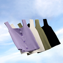 Purple Harnesses Knitted Square Collar Vest Woman summer lap Pure Sleeveless Black Short blouses outside wearing undershirt