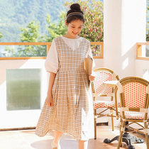 Even dress dress Women 2021 New Summer checkered Snowspun A character dress Korean version of girl feel V collar dress child