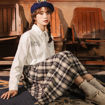 Ant Q va 2021 Fall new minimalist loose pure color long sleeve temperament 100 Lap Shirt Embroidered Blouse Women