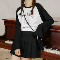 Long sleeve t-shirt womens spring and autumn 2021 Korean version of new Joker cotton loose color matching stitching fun printed shirt