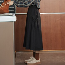 High waist mid-length black day ensemble half body dress Women 2021 Spring and autumn new Korean version 100 hitch retro-style dress