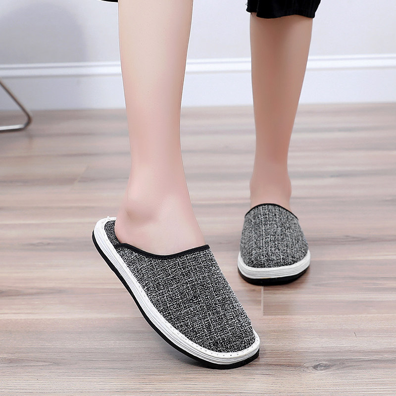 Cloth bottom cotton and linen slippers women's spring and autumn Baotou four seasons home non-slip gray layer bottom comfortable light cloth shoes women's shoes