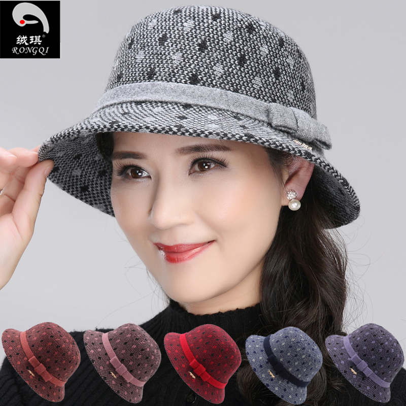 Hat ladies autumn and winter wool basin hat female fashion elegant little top hat middle-aged and elderly mother hat fisherman hat female winter hat