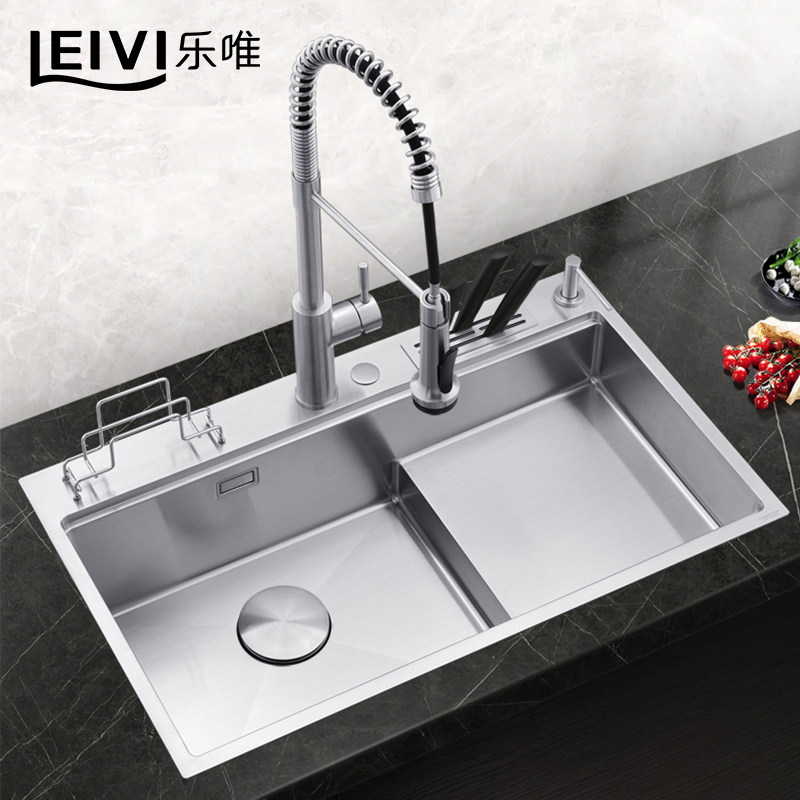 Lewei stepped sink washbasin 304 stainless steel handmade sink kitchen high and low washbasin large single slot 727