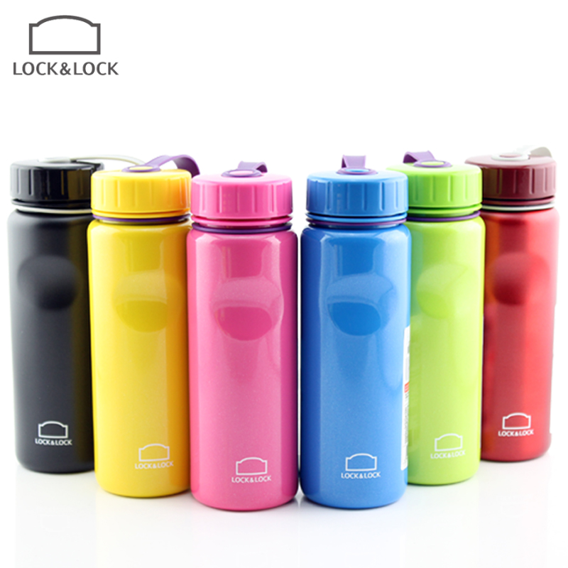 Lock and lock colorful single-layer stainless steel sports water bottle portable water cup cold water bottle sealed and leak-proof for school use