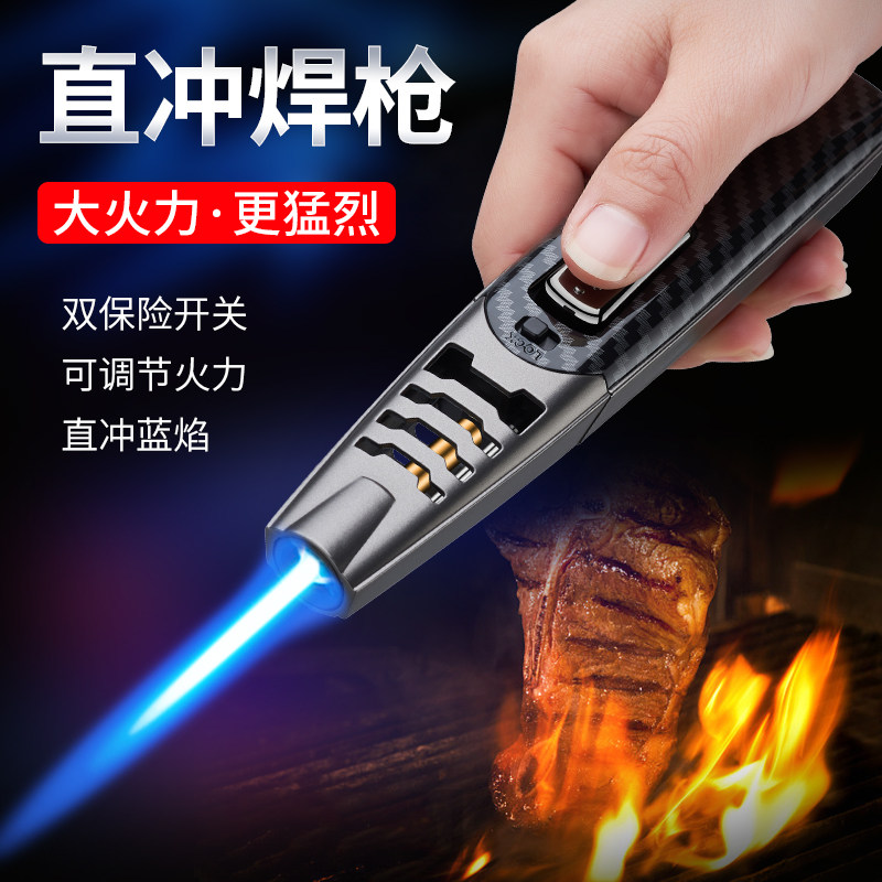 Mini Creative High Temperature Blue Flame Straight Charging Lighter Straight Punch Windproof Baking Spray Fire Welding Gun Cigar Moxibustion Cigarette Lighter