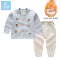 Bean Dragon baby plus velvet suit with thick autumn and winter mens underwear childrens warm clothes womens winter clothes