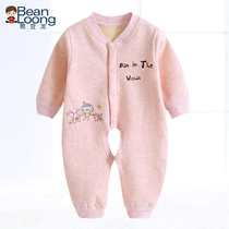 Bean dragon baby plus velvet jumpsuit autumn and winter warm clothes do not fall down velvet thickened out to climb clothes outside