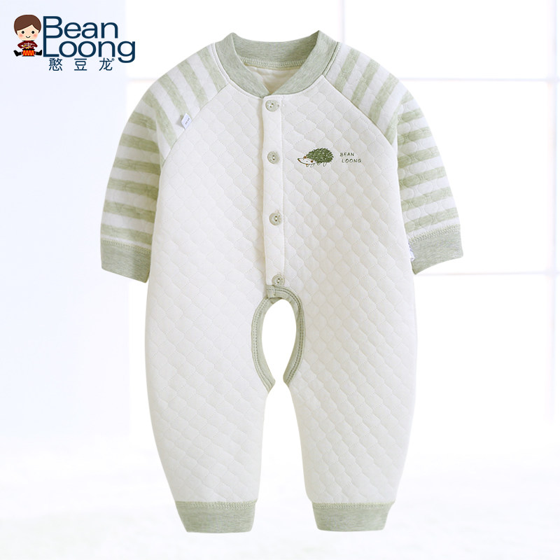 Bean dragon baby jumpsuit winter cotton thickened baby outerwear warm open file crawling clothing color cotton quilted romper