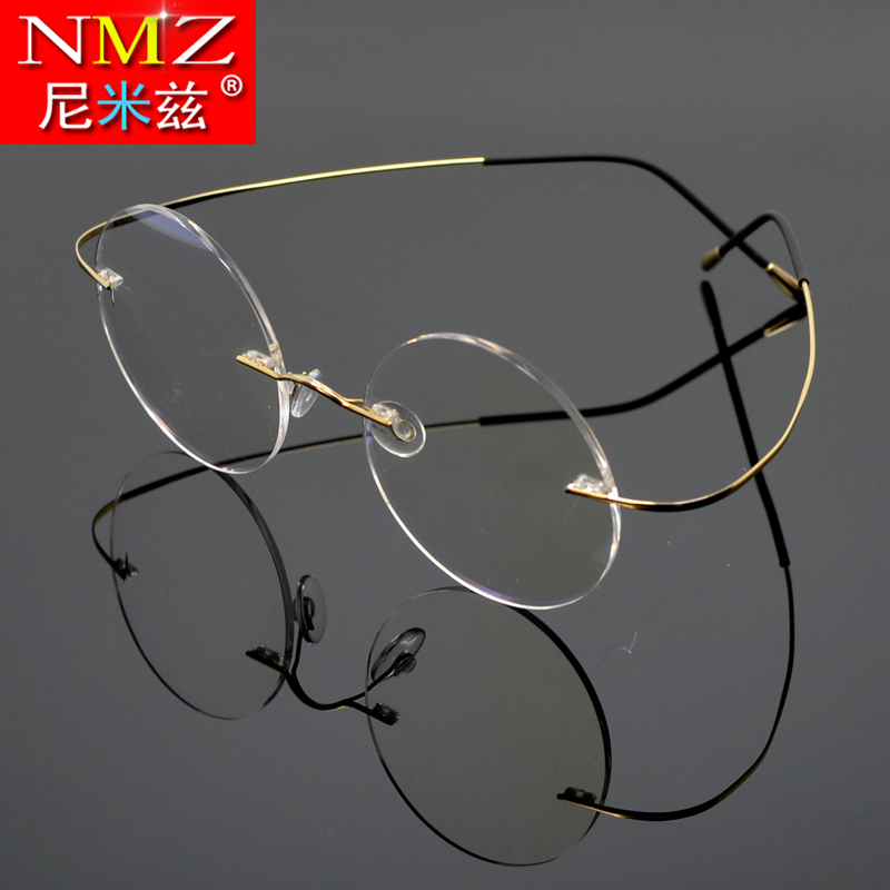 Round no-frame glasses without frame pure titanium spectacle frame male female myopia eye frame pure titanium ultra light memory frame