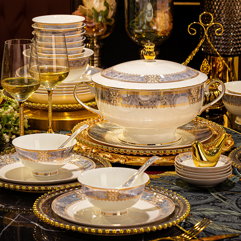High-End Dinnerware Set Bowls and Plates for Home Use, European-Style Light Luxury Jingdezhen Bone China High-Temperature Bowls, Plates, and Chopsticks, New 2026 Model for Housewarming
