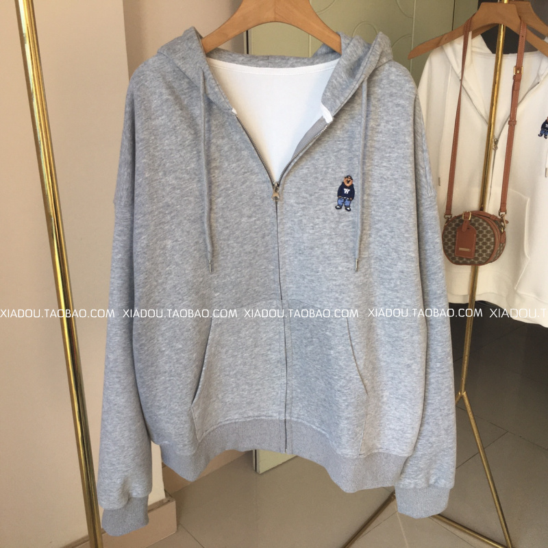 High-Quality ~ Exquisite Bear Embroidery Autumn Sweatshirt for Women, Loose Zipper Thin Cardigan with Hood for Spring and Autumn