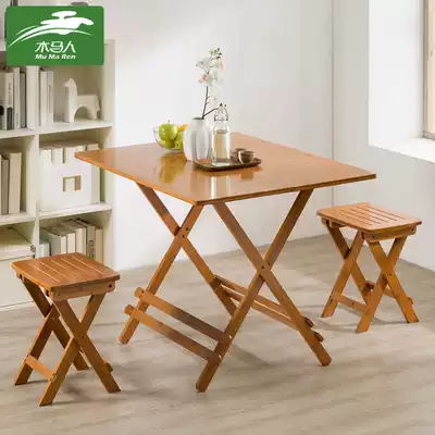 Balcony small round table and chair small apartment modern simple portable bamboo folding table table three sets of coffee table
