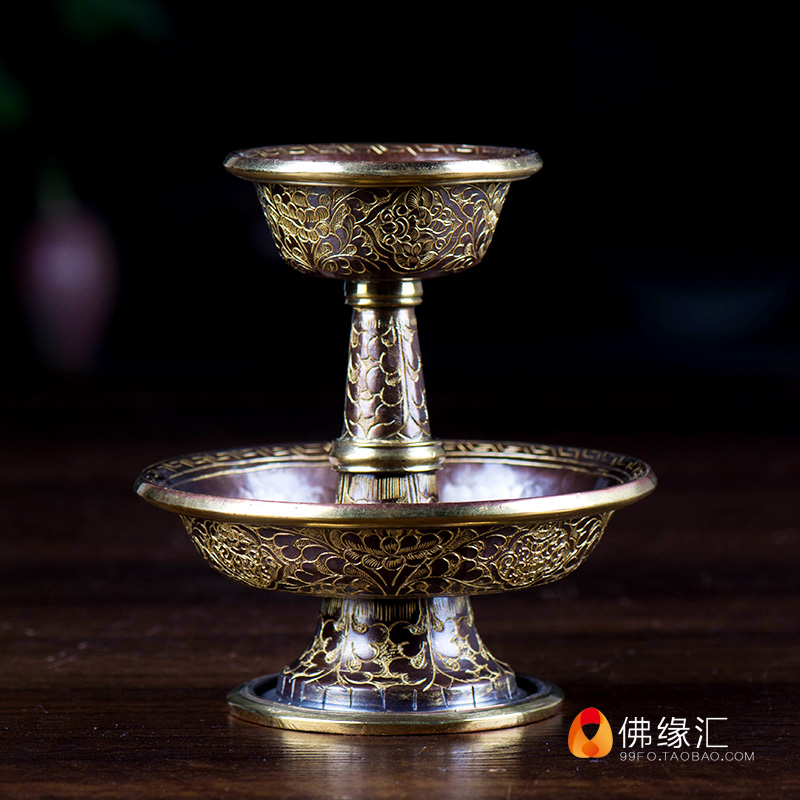 Nepalese hair care cup pure copper gilded red copper sculpture flower Buddha Hall for Buddha 8 auspicious for cup chassis diameter 10 5cm