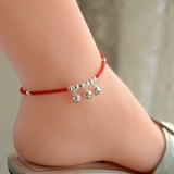 Колокольчик, браслет на ногу, плетеный браслет из красной нити, этническая цепочка для влюбленных, серебро 925 пробы, со звуком, звуковая система, этнический стиль, подарок на день рождения