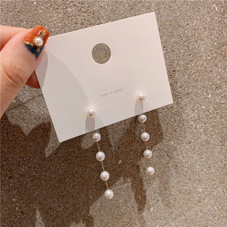 Silver Needle Korean Fashion Internet Celebrity Instagram Charm Pearl Long Chain tassel Earrings Female_voghion.com