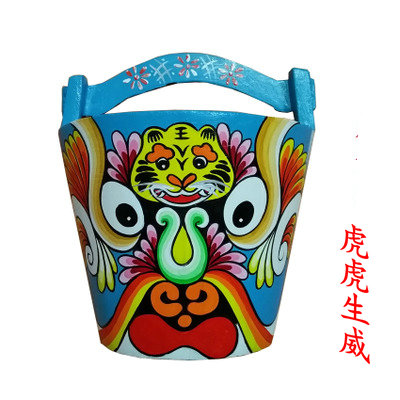 Social Fire Horse Spoon Face Spectrum Wooden Barrel Shaped Face Spectrum Blue Bottom Tiger Tiger Raw Wilt Handmade Folk Characteristic Dining Hall