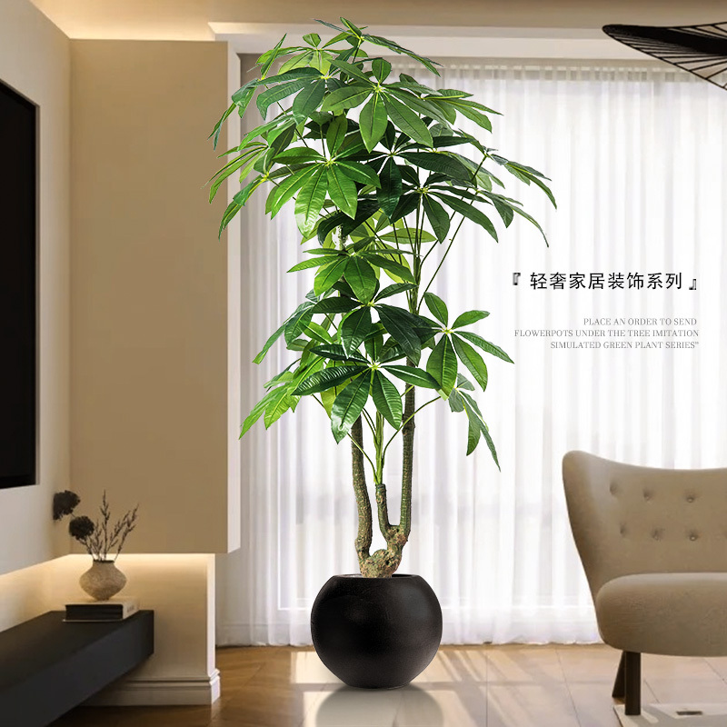High-End Luxury Artificial Green Plants, Fortune Trees, Indoor Living Room Decorative Ornaments, Large Floor-Standing Fake Potted Plants, Simulated Plants