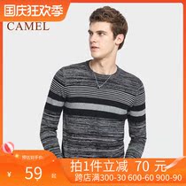 Camel Mens Spring and Autumn Round Neck Sweater Men Korean Fashion Casual Stripe base shirt Slim Top
