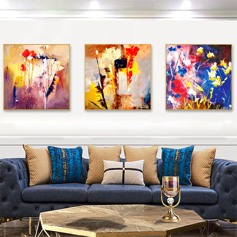 Brocade Embroidered Trio Original Pure Hand Painted Triple Oil Painting Abstract Modern Living Room Sofa Background Wall Dining Hall Decoration Painting