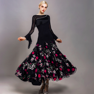 Black blue ballroom dance dresses for women girls Modern dance skirt women modern Waltz national standard dance performance big swing dance skirt