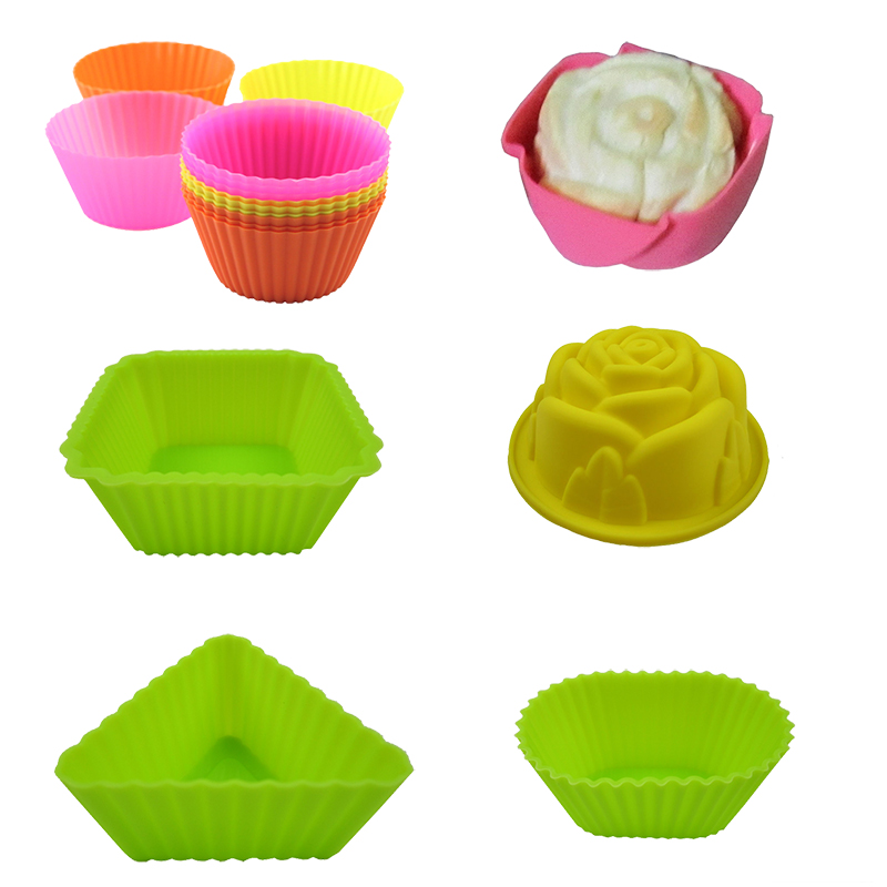 Baking silicone mold round square rose triangle small muffin cup cake cup microwave oven with 1